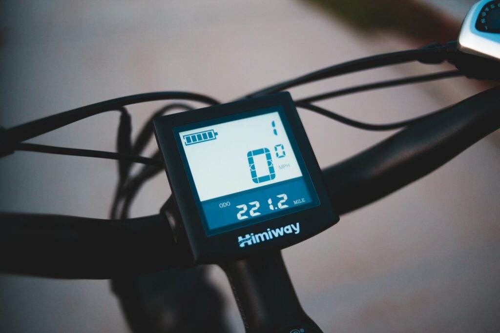Close-up of bike handles and digital display