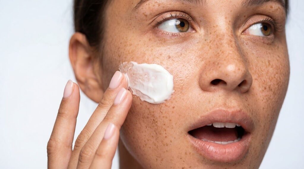 close-up of radiofrequency skin tightening device head and LED treatment surface